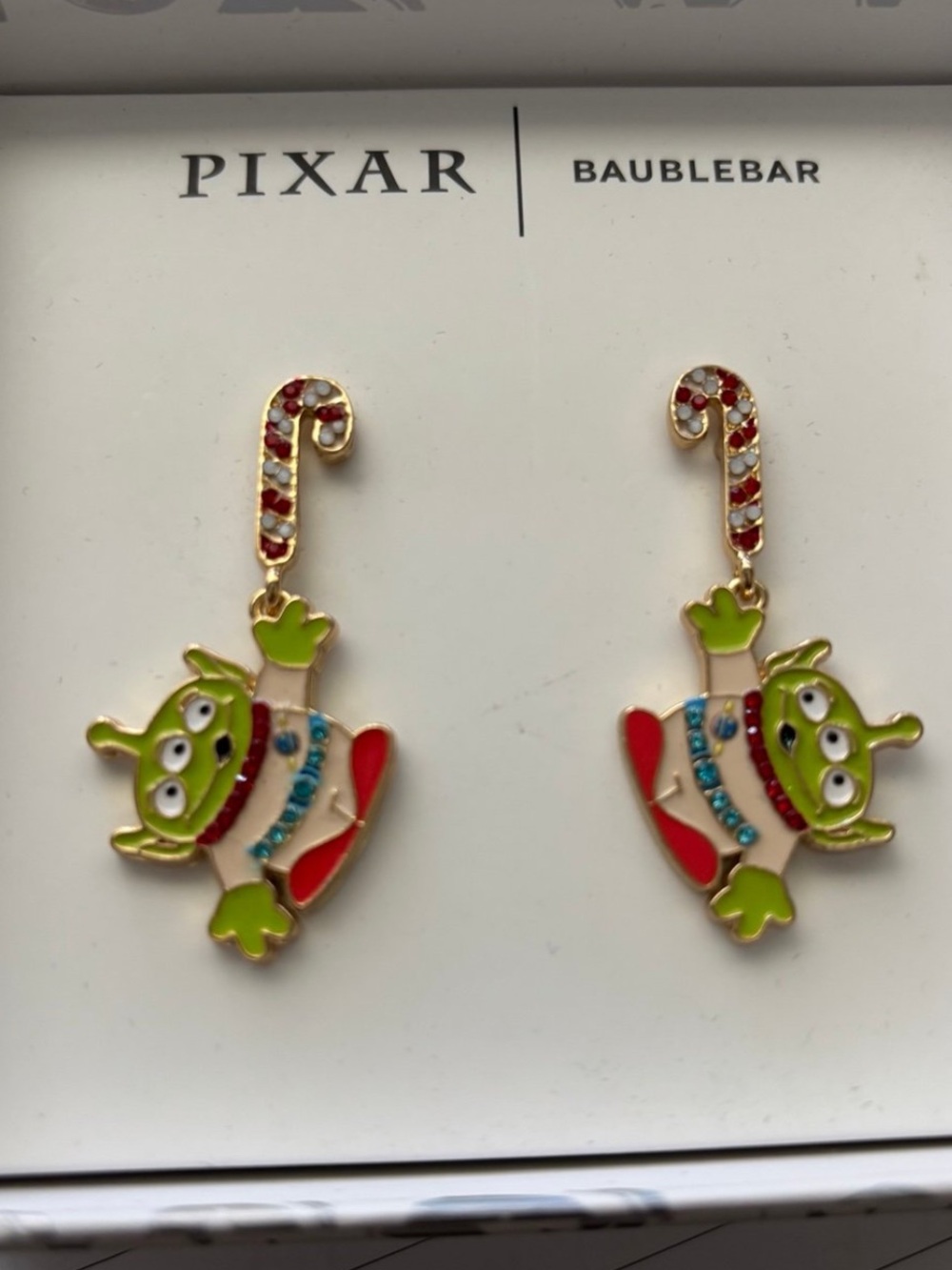 BaubleBar Pixar Alien Drop Earrings in Green, Red, Blue, Gold